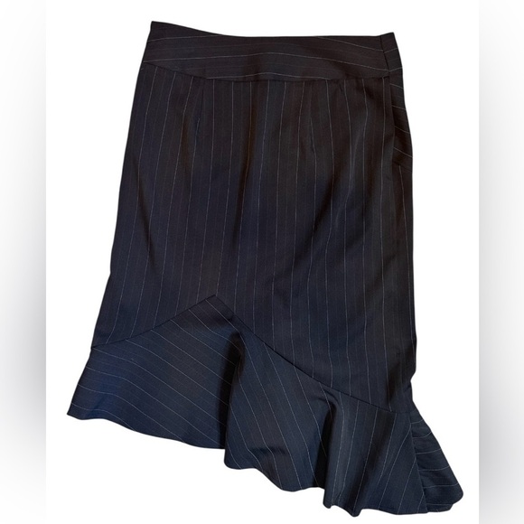 Bisou Bisou Black Pinstripe Midi Asymmetrical Skirt. Corporate,Corpcore, Size 2 - Picture 2 of 5